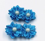 Hårklips, satin blomster med perler x 2 stk. - blå